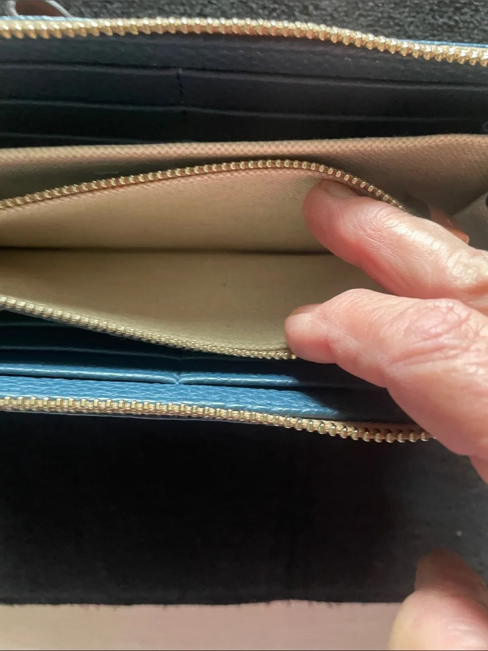 Dooney & Bourke Teal Pebbled Leather Wristlet with Brown Trim